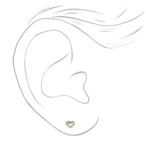 14kt White Gold Crystal Heart Studs Ear Piercing Kit with Ear Care Solution,