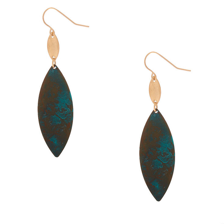 Gold 2.5" Patina Petal Drop Earrings,