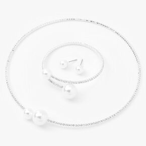 Silver Faux Pearl Open Neck Jewelry Set - 3 Pack,