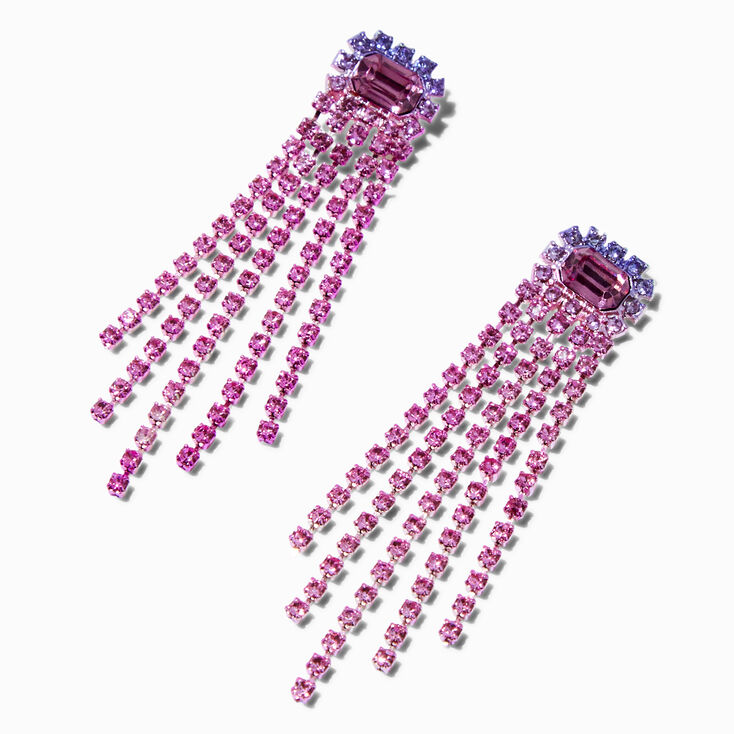 Purple Rhinestone Fringe 2&quot; Drop Earrings,