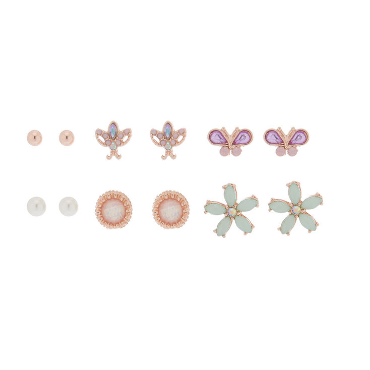 Rose Gold Pastel Stud Earrings - 6 Pack,
