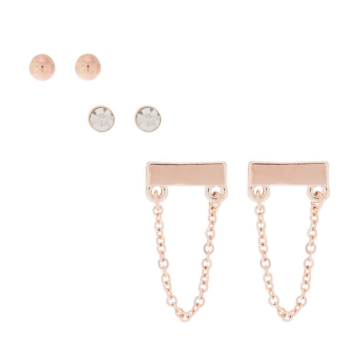 Rose Gold Swag Stud Earrings - 3 Pack,