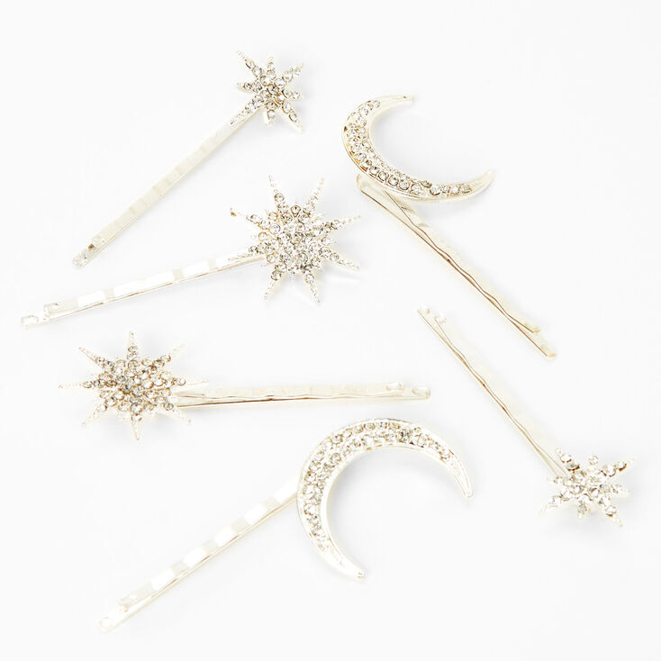 Celestial Embellished Silver Hair Pins - 6 Pack,