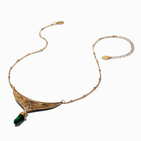 Green Malachite Gold-tone Antiqued Filigree Bib Necklace,