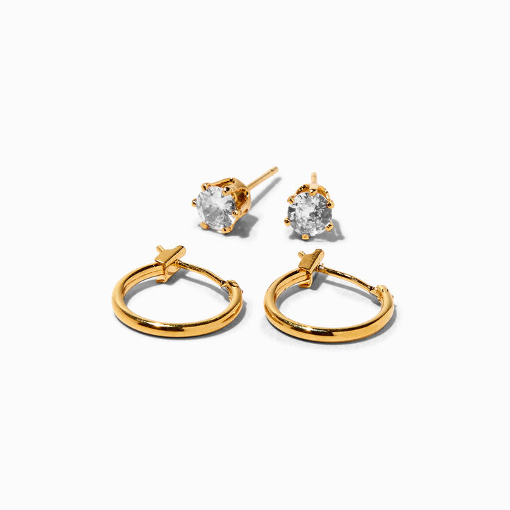 ICING Select 18K Gold Plated Cubic Zirconia Stud &amp; Hoop Earrings - 2 Pack,