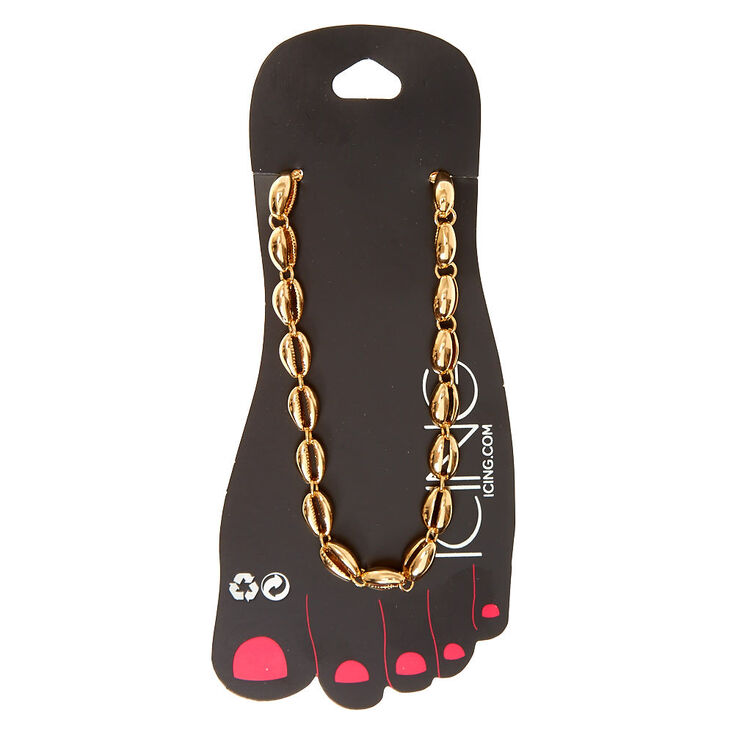 Gold Metal Puka Shell Anklet,