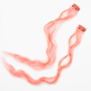 Curly Faux Hair Clip In Extensions - Coral, 2 Pack,