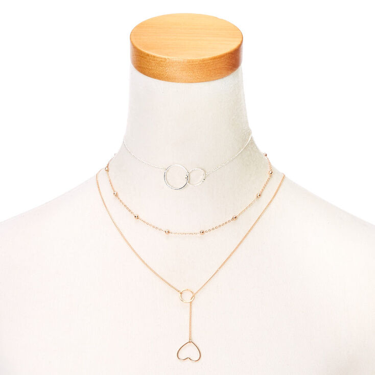 Mixed Metal Y-Neck Choker Necklace Set,