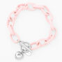 Silver Heart Rubber Chain Bracelet - Pink,