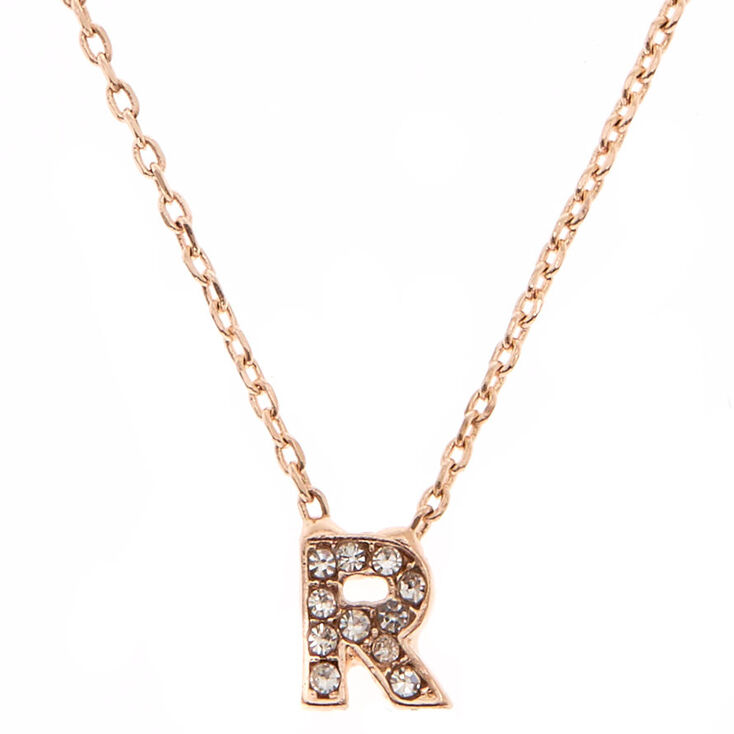 Rose Gold Studded R Initial Necklace,