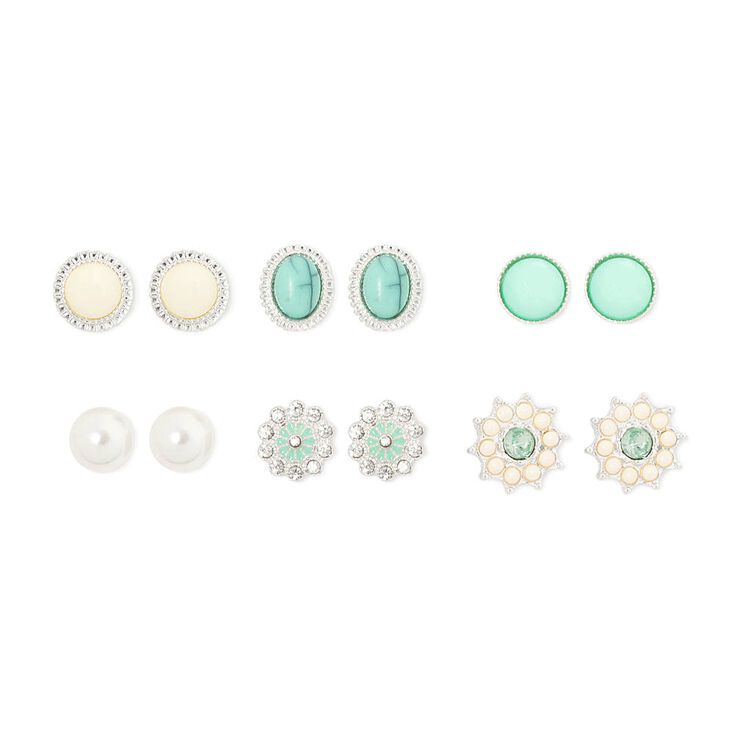 Mint Green Ivory Crystal Vintage Button Stud Earrings 6 Pack Icing Us
