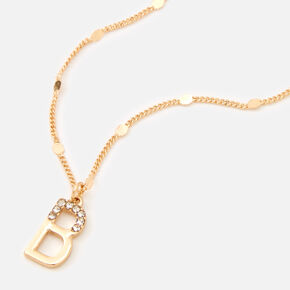 Gold-tone Half Stone Initial Pendant Necklace - B,