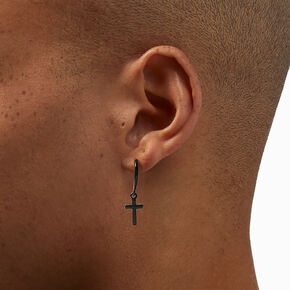 Black 20MM Cross Clip-On Hoop Earrings,