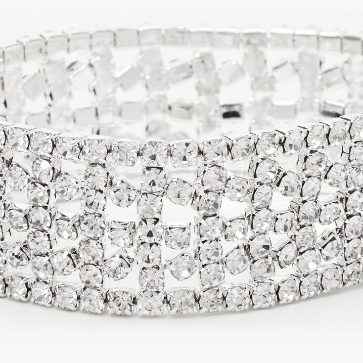 Silver Rhinestone Wide Cuff Stretch Bracelet,