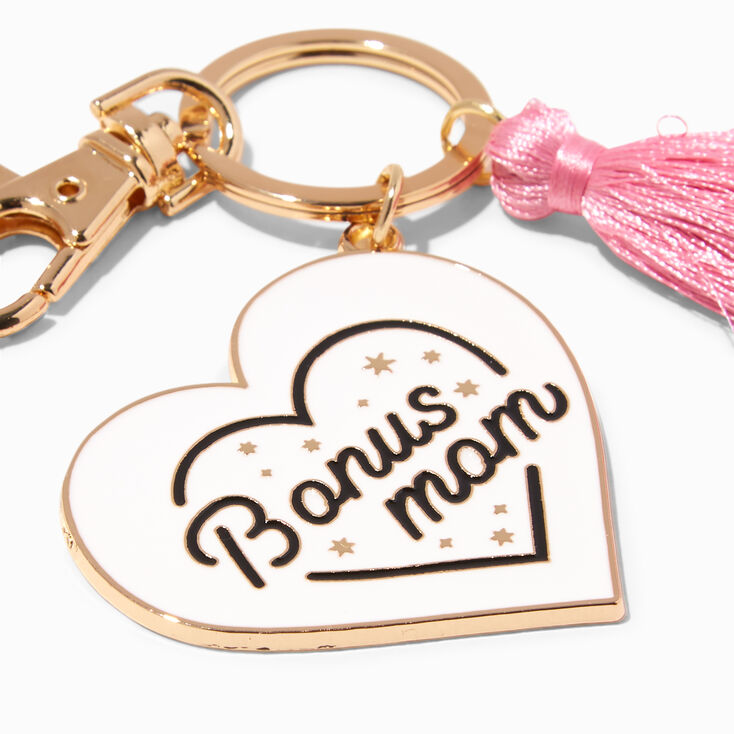 &quot;Bonus Mom&quot; Pink Tassel Heart Keychain,