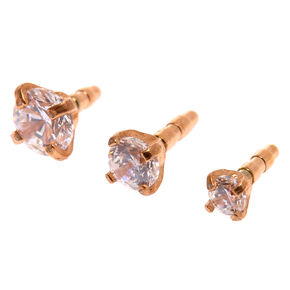 Rose Gold Cubic Zirconia 16G Graduated Crystal Helix Flat Back Studs - 3 Pack,