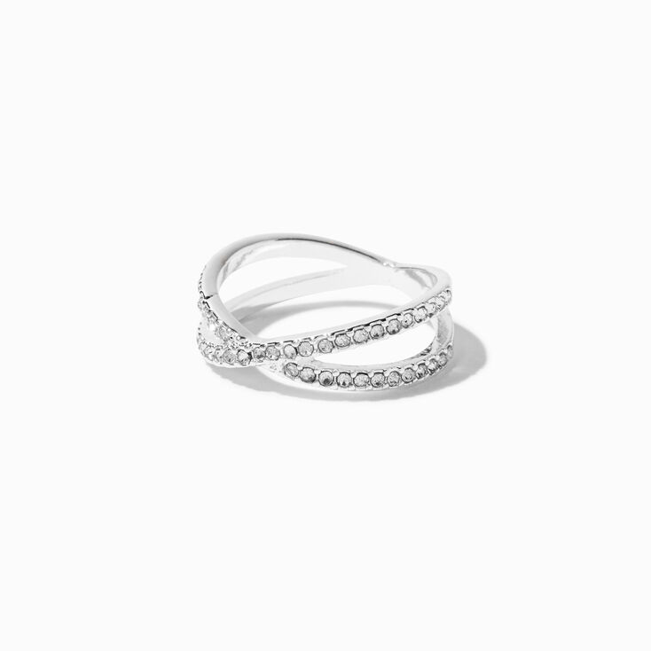 Silver Embellished Criss Cross Ring,