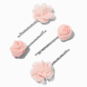 Blush Pink Tulle Flower Pearl Hair Pins - 4 Pack,