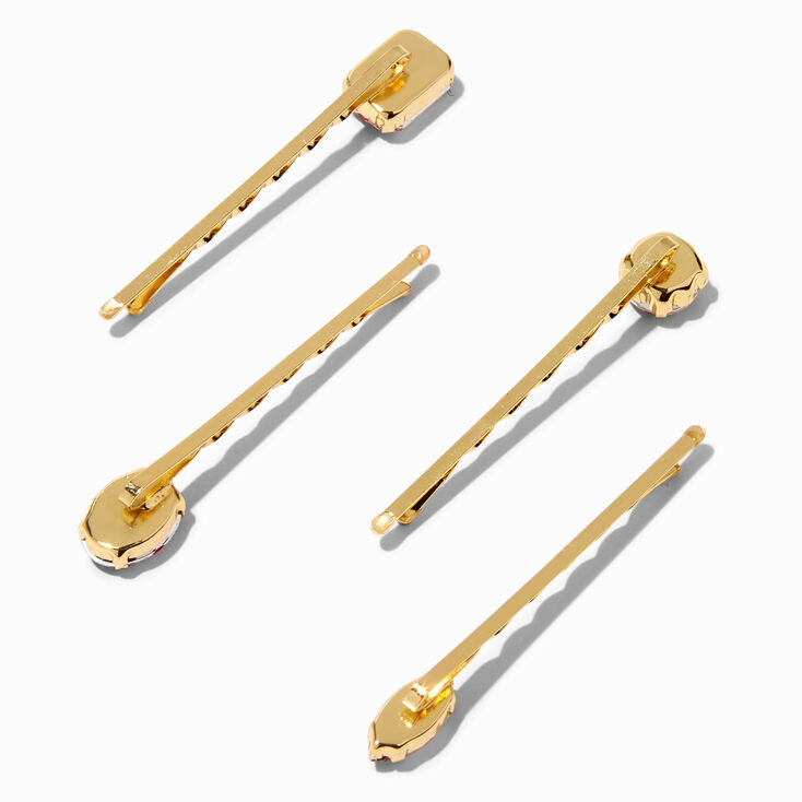 Pink Gemstone Gold Hair Pins - 4 Pack,