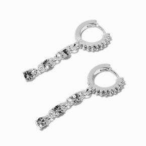 Silver-tone Crystal Dangle Clicker Hoop Earrings,