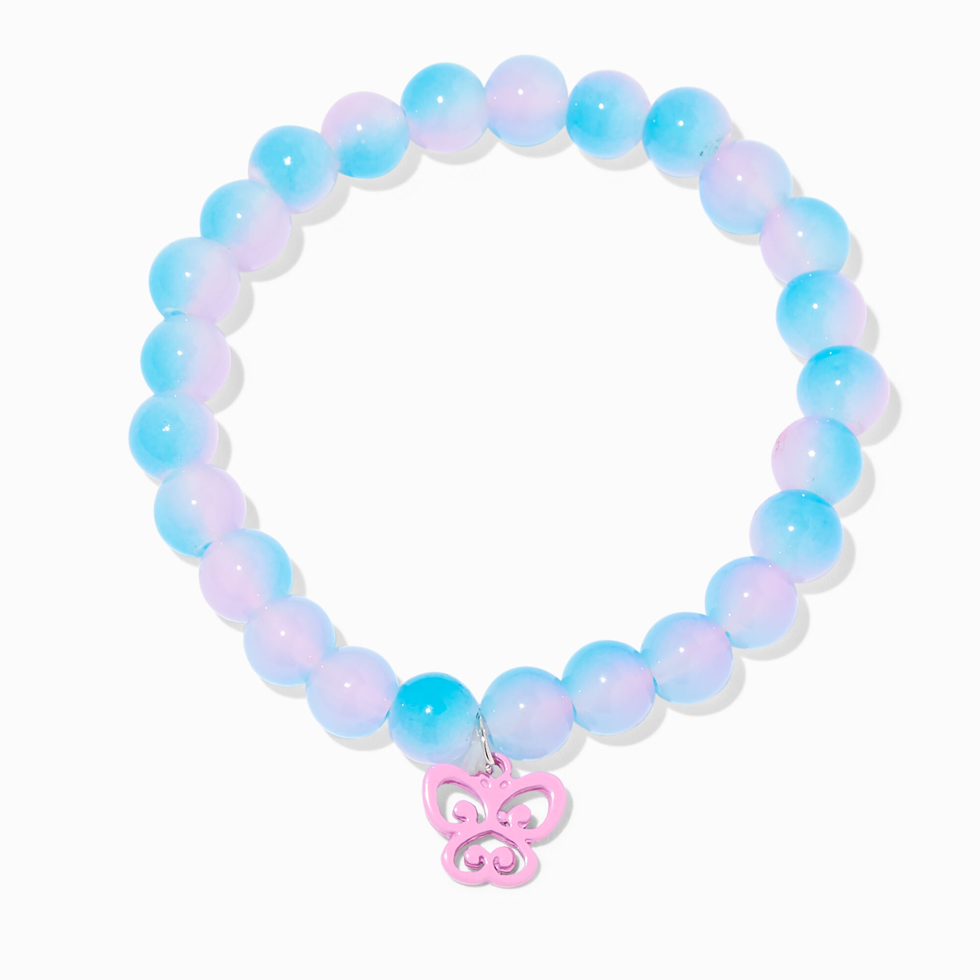 Pink Butterfly Stretch Beaded Bracelet