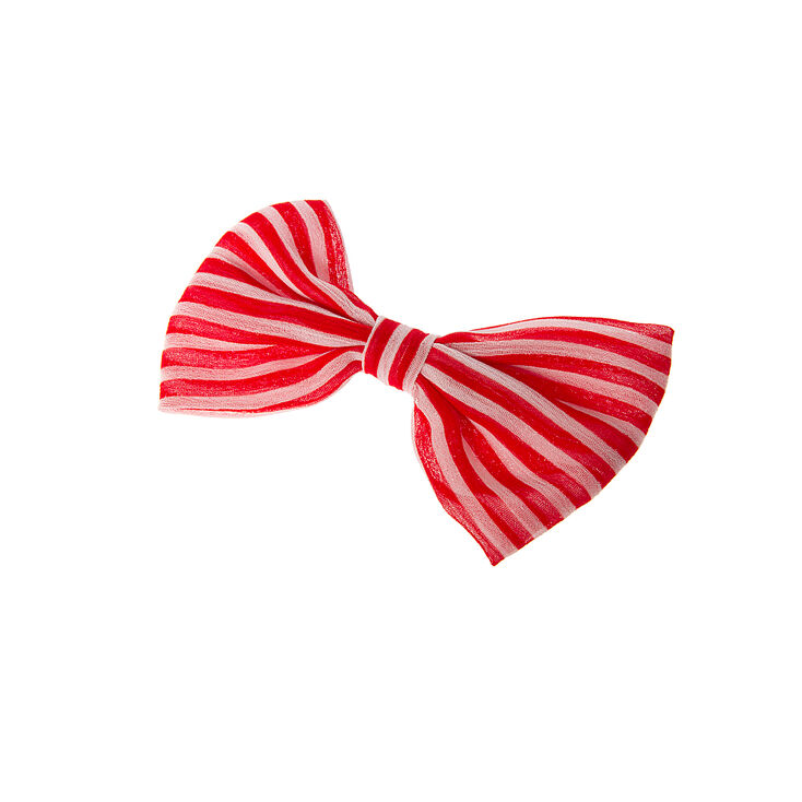 Red & White Stripe Bow Hair Clip,