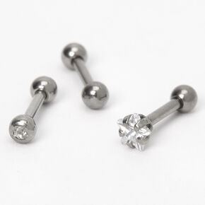 Silver Titanium 16G Crystal Star Cartilage Stud Earrings - 3 Pack,