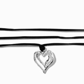 Silver-tone Molten Heart Cord Wrap Necklace,