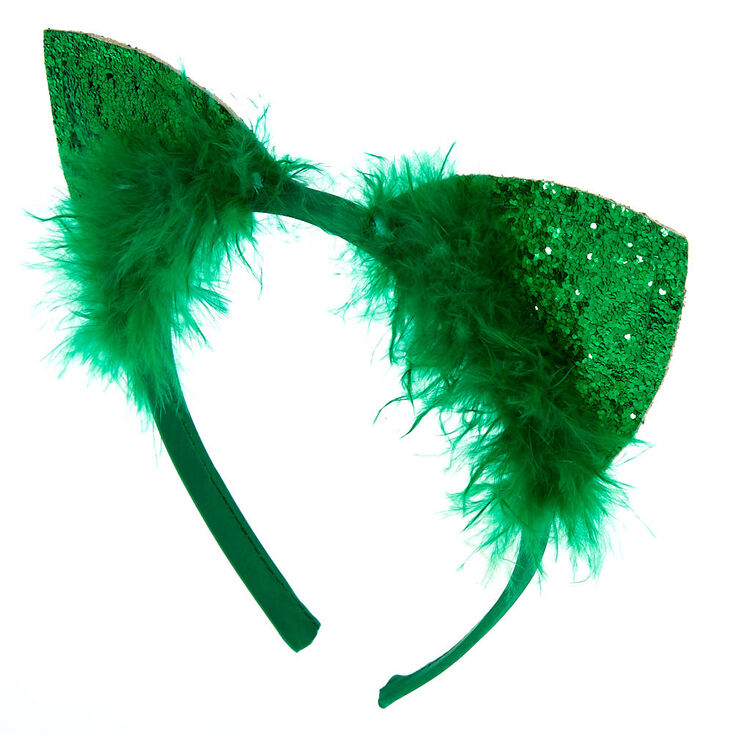 Furry Glitter Cat Ears Headband Green Icing Us