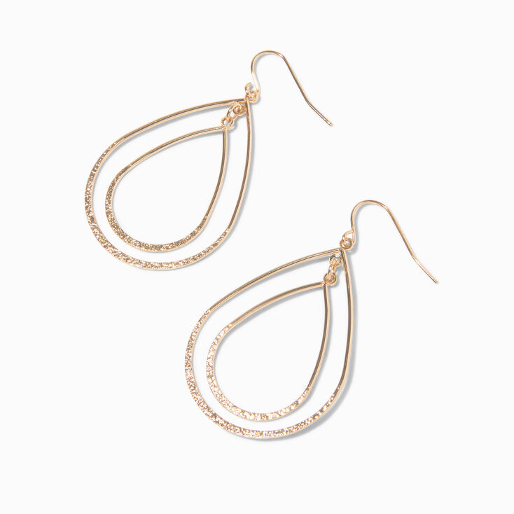 Gold 1.5&quot; Double Teardrop Drop Earrings,