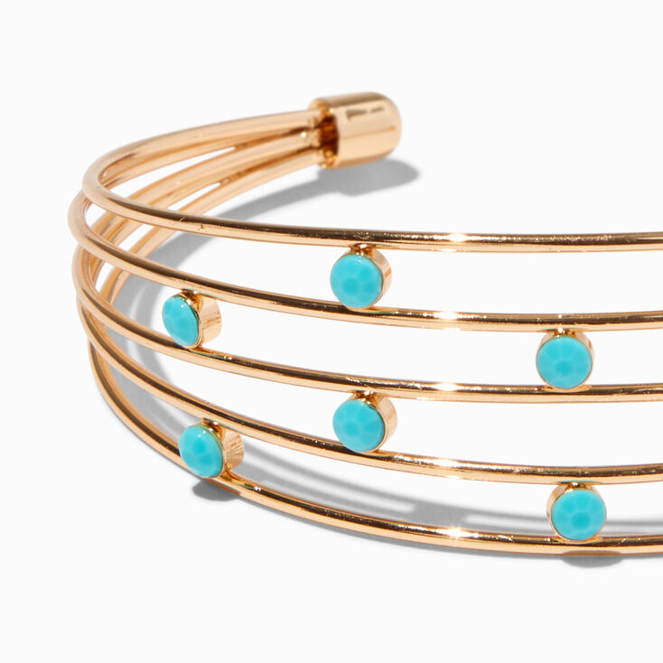 Gold-tone Wire &amp; Turquoise Cuff Bracelet,