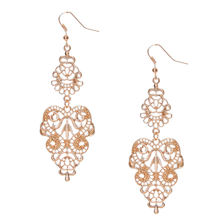 Rose Gold Filigree Drop Earrings,