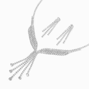 Silver Rhinestone Y-Neck Necklace &amp; Drop Earrings Set - 2 Pack,