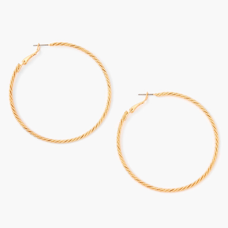 Gold 60MM Laser Cut Twisted Hoop Earrings,