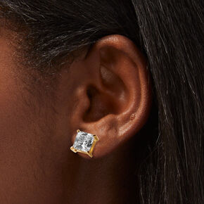 Gold-tone Stainless Steel Cubic Zirconia 5MM/6MM/7MM Square Stud Earrings - 3 Pack,