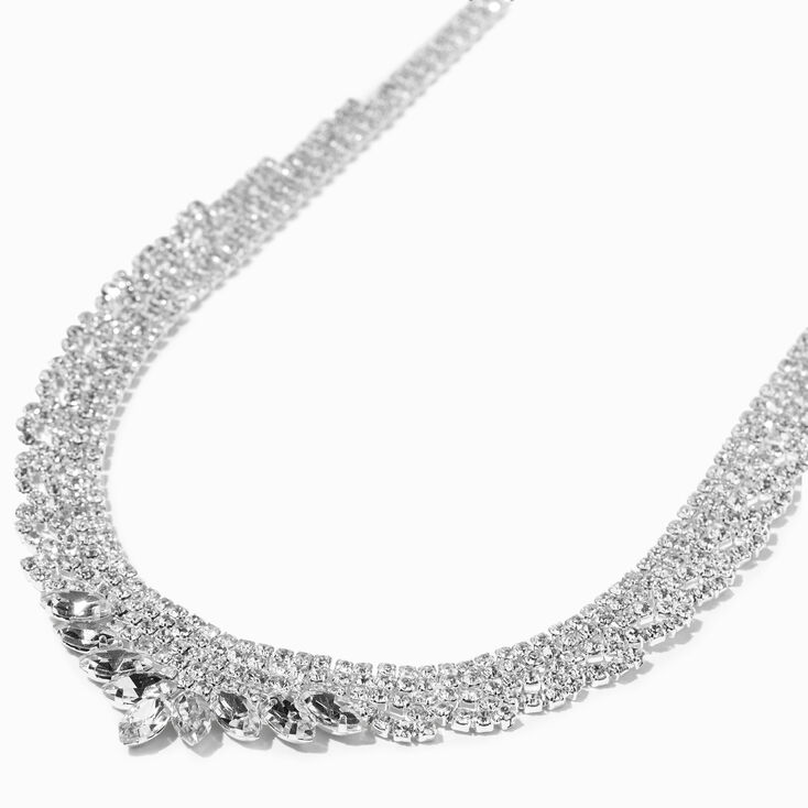 Silver-tone Rhinestone Feather Statement Necklace,