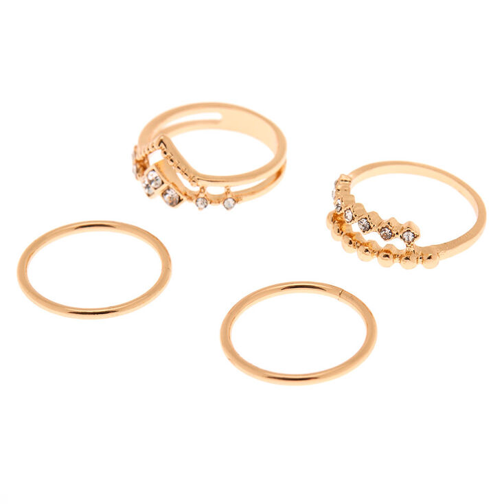Gold Embellished Midi Rings - 4 Pack,