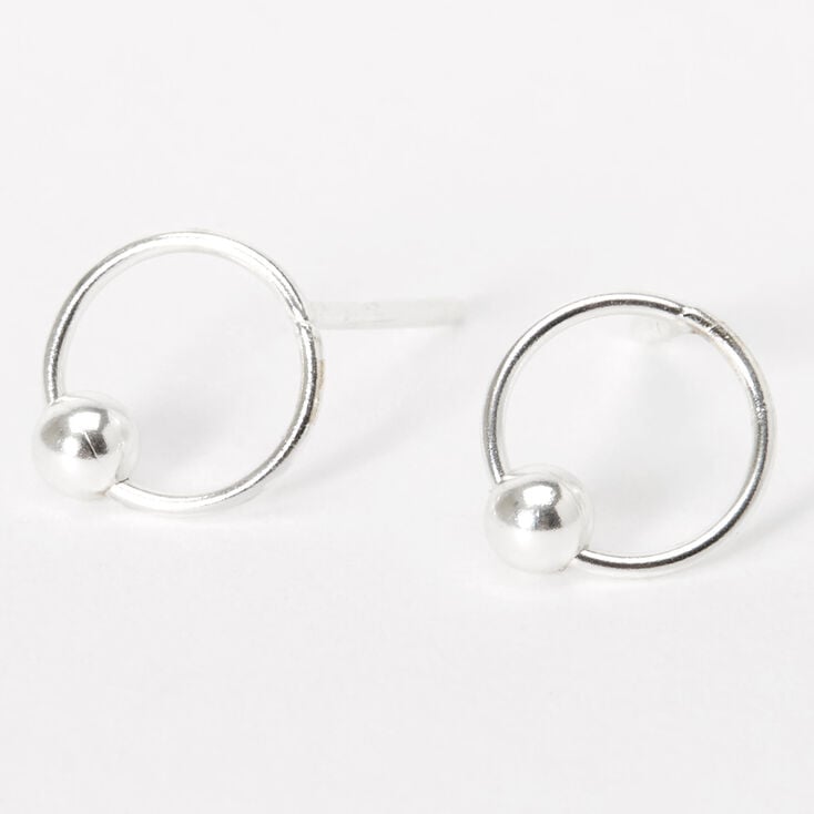 Sterling Silver Ball Hoop Stud Earrings,