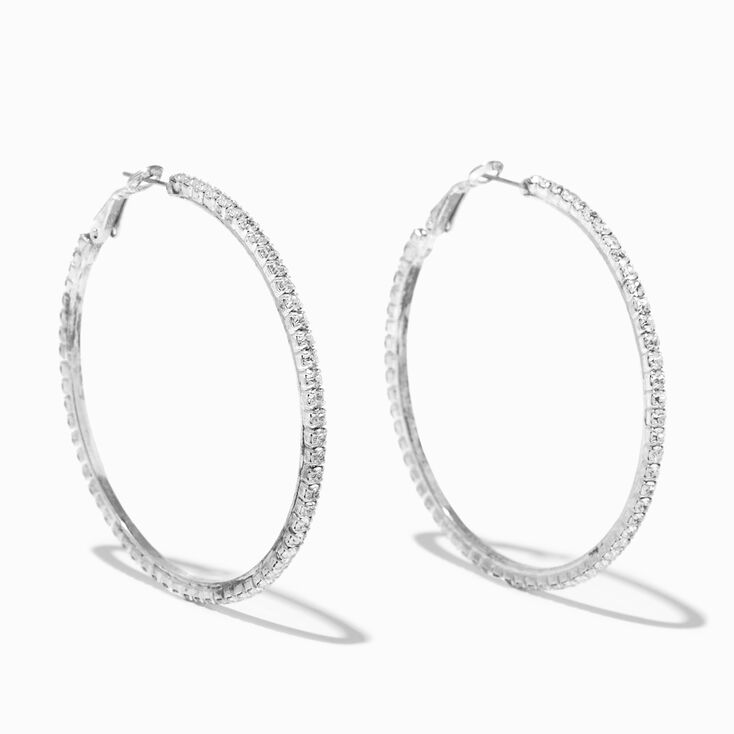 Silver-tone Crystal 60MM Hoop Earrings,