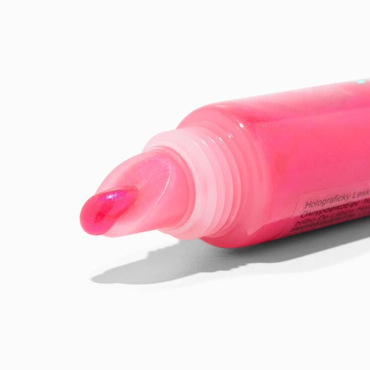 Hot Pink Holographic Glossy Lip Gloss Tube,
