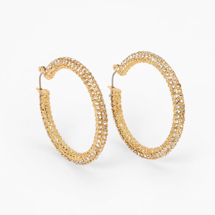 Gold 50MM Pave Hinge Hoop Earrings,