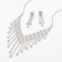 Silver Crystal Waterfall 16&quot; Necklace &amp; 1&quot; Drop Earrings Jewelry Set - 2 Pack,