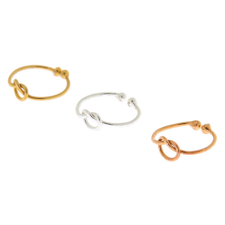 Mixed Metal Sterling Silver Knot Faux Cartilage Hoop Earrings - 3 Pack,