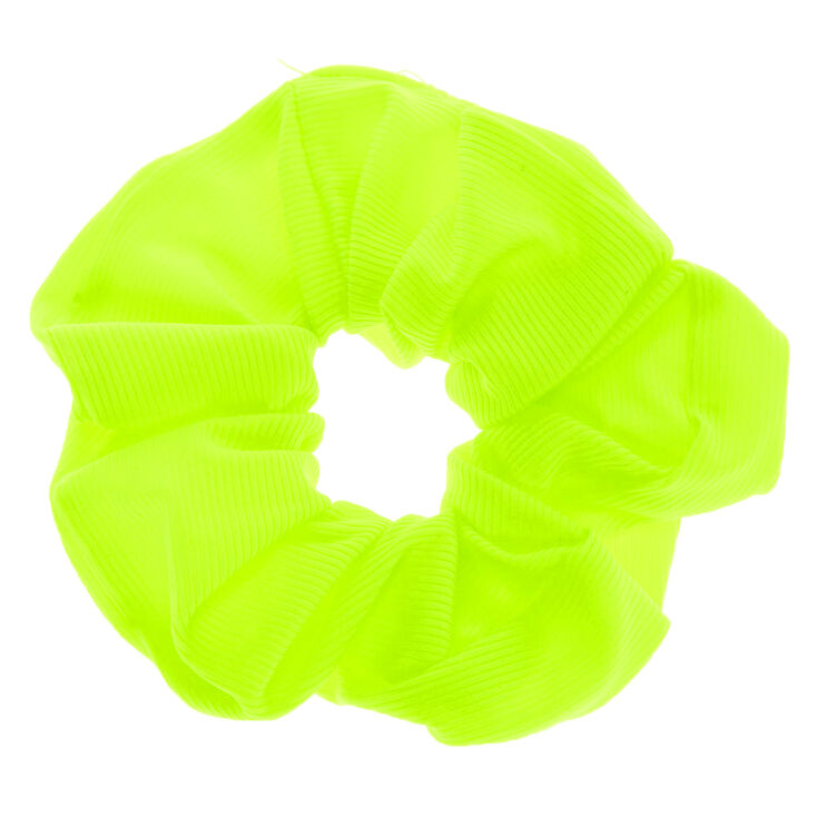 Medium Ribbed Hair Scrunchie - Neon Yellow,