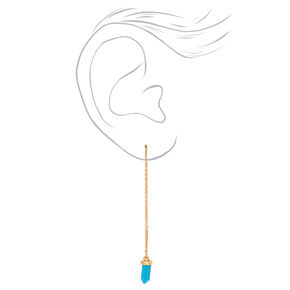 Gold 4&quot; Turquoise Mystical Gem Threader Drop Earrings,