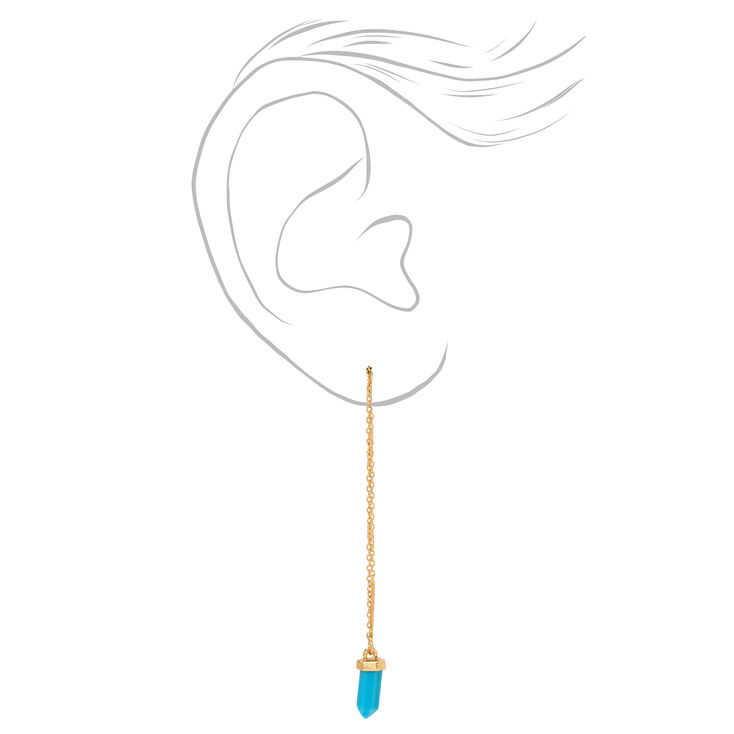 Gold 4&quot; Turquoise Mystical Gem Threader Drop Earrings,