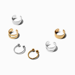 Mixed Metal Basic Ear Cuff Earrings Stackables - 6 Pack,