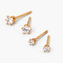 18kt Gold Plated Cubic Zirconia 2MM &amp; 3MM Stud Earrings - 2 Pack,