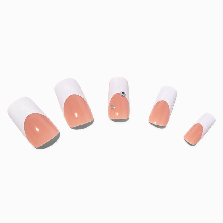 Bling French Tip Long Square Vegan Faux Nail Set - 24 Pack,