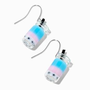 Silver 1&quot; Bubble Tea Drop Earrings - Blue/Pink,